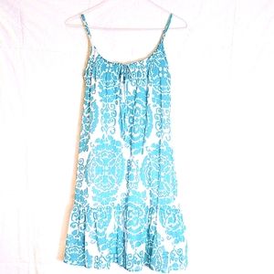 Old Navy Summer Sundress Teal Medallion Print Spaghetti Straps Ruffle sz Small